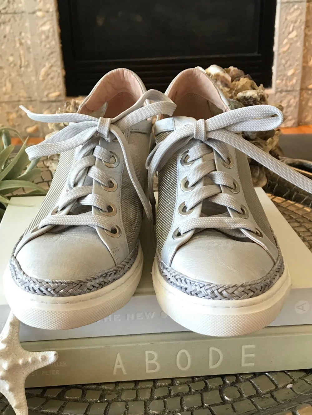 🆕 SOFTWAVES SILVER LEATHER MESH WEDGE PLATFORM SNEAKERS